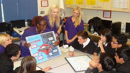 Student nurses on the MLP delivering a health workshop to young people in a local school